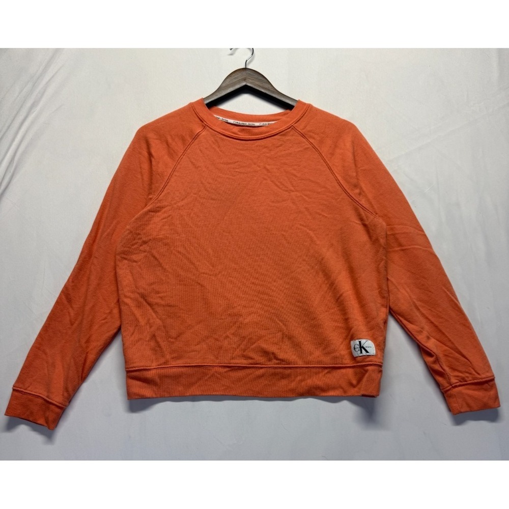 Calvin Klein Jeans Sweatshirt Womens XL Orange French Terry Lined Raglan Sleeve